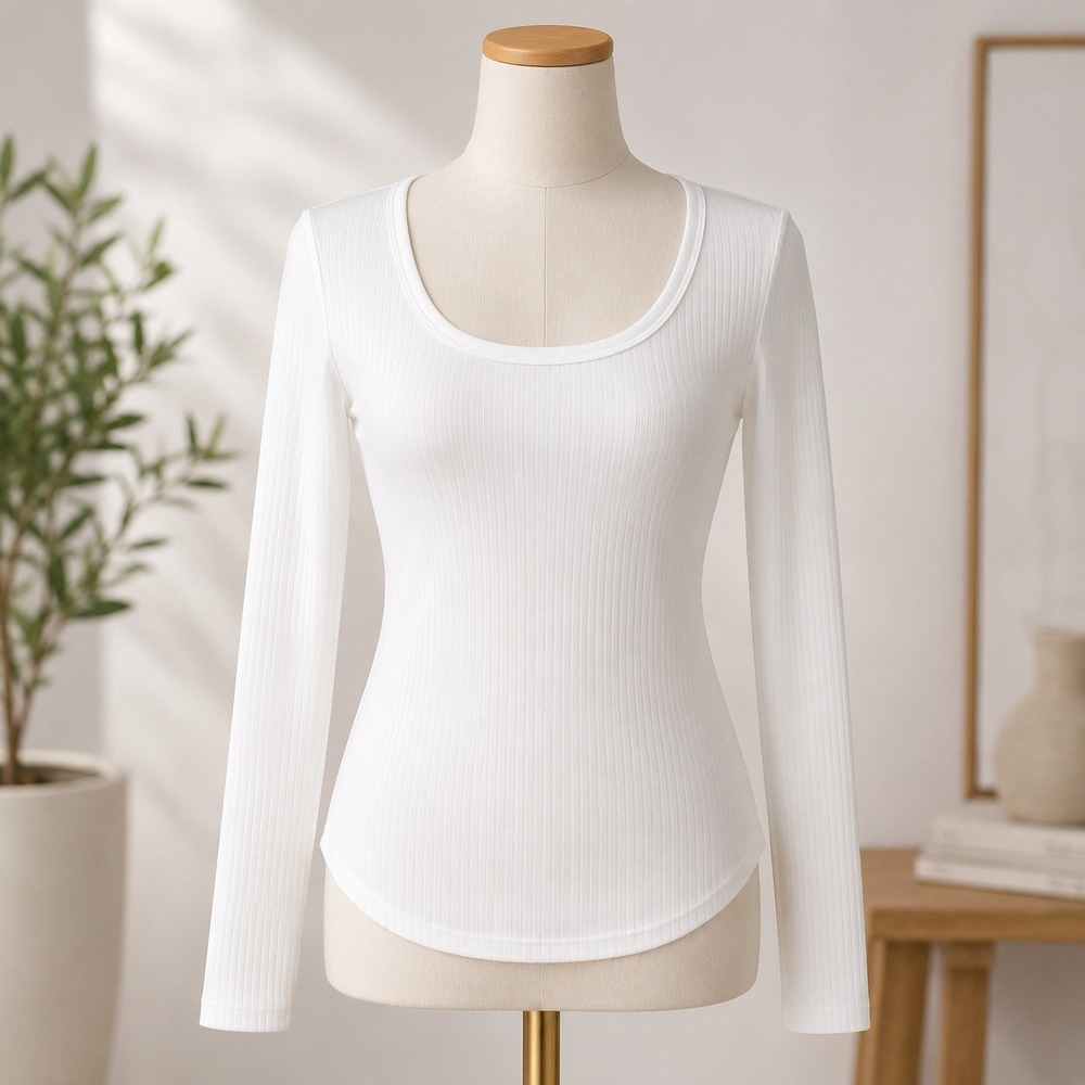 NWT NSR Nepean Sea Rd Ribbed Scoop Neck Top Womens Small White Long Sleeve